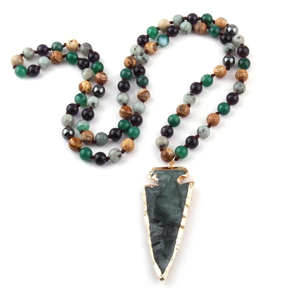 ❤Semi Precious Stones Arrowhead Pendant Necklace
